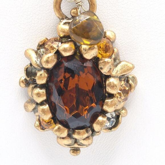 Express Topaz Rhinestone Pendant Necklace Gold Tone Ribbon Chain - Picture 3 of 10